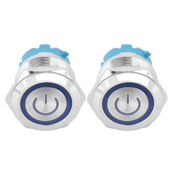 【NX】2 stk. trykknappbryter Flat Head Self Reset IP65 220VAC 22mm 4 Pin Switch med lys (blå)