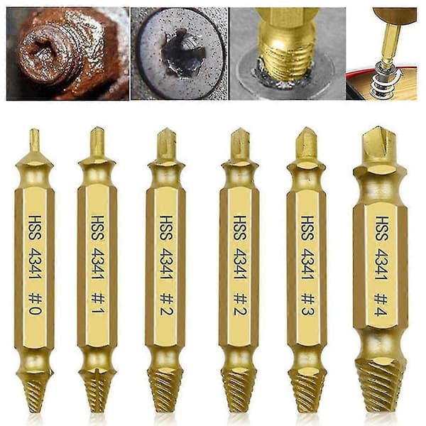 6-piece HSS Drill Bit Set Compatible with Removing Broken Screws, Screw Extractor, Screwdriver, Extractor Compatible with Stripped Screws