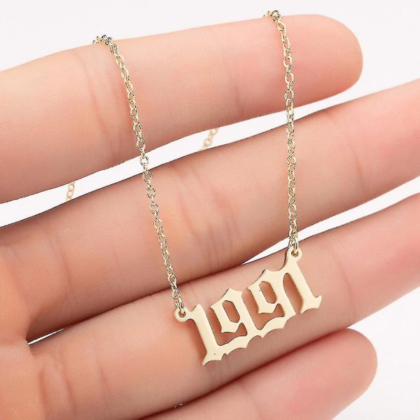 1980-2019 Fødselsår nummer Charm vedhæng rustfrit stål kæde halskæde smykker Golden 1991