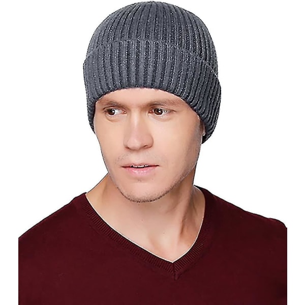 Vinterluer For menn Ull Strikk Slouchy Beanie Luer Varm Baggy Skull Cap Dark Gray