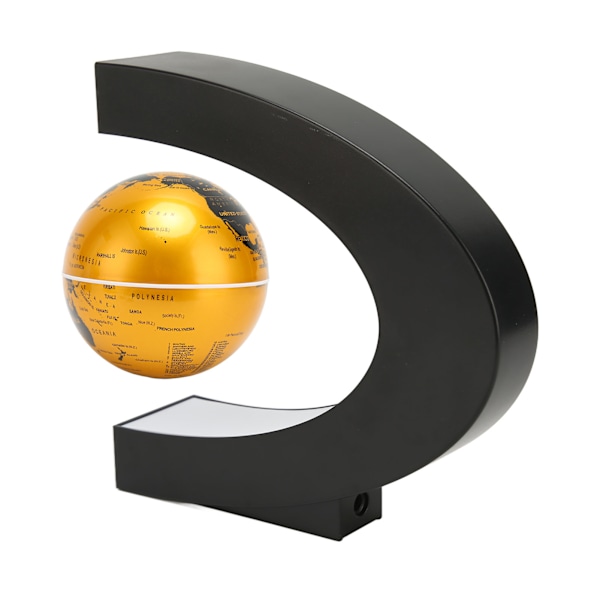Magnetisk Levitasjonsglobus Gullfarget Innebygd LED Frostet Tekstur C-formet 3in 12V 1A Magnetisk Levitasjonsglobus Ornament for Leketøy EU Plugg 100‑240V