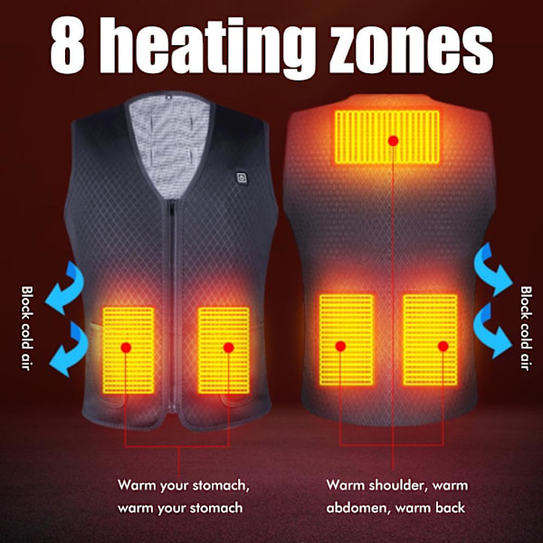 Elektrisk Opvarmningsvest USB Kropsvarmer Tøj Vaskbar Opvarmet Vest til Udendørs Camping Vandreture Fiskeri