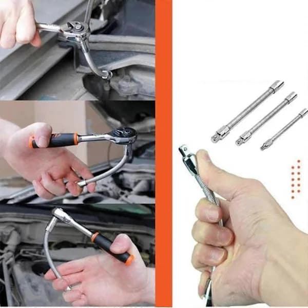 Universal Electric Socket Wrench Extension Rod, 1/4, 3/8, 1/2 Socket Wrench Drive Head, Bendable Flexible Socket Extension Rod Shaft Set (3 pcs)