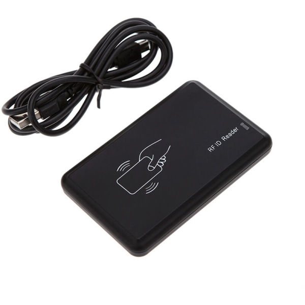 Kontaktløs RFID-kortleser 125KHz USB ID-kortleser Smartkortleser med konfigurerbar EM-nærhetssensor for tilgangskontroll, modell: svart