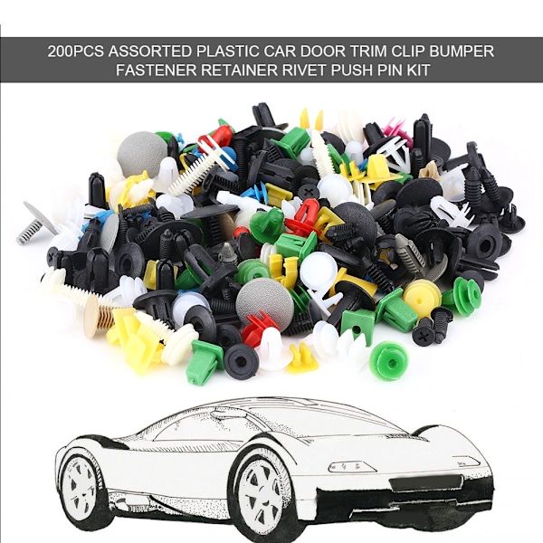 200 st diverse plast bildörr trim Clip Stötfångare Fästelement Hållare Nit Push Pin Kit