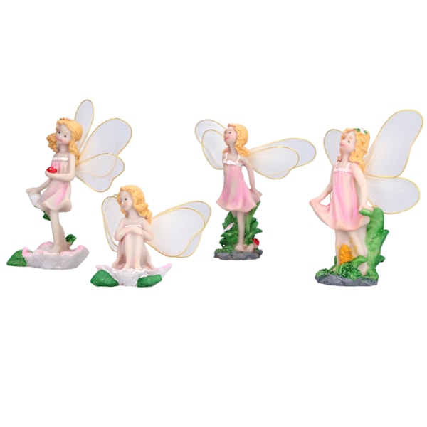 4st Flower Fairies Figurines Staty Trädgård Hemprydnad Hartsmodell Miniatyr Landskapsdekor