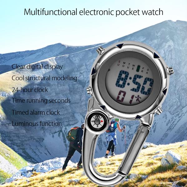 Multifunktionell självlysande Clip On Carabiner Watch Mini Quartz Watch Compass för utomhusklättringsaktiviteter