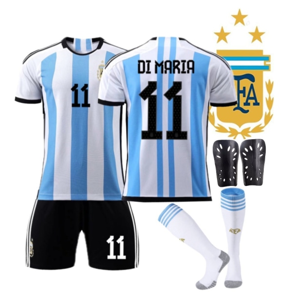 22-23 mästare Argentina hemma nr 10 Messi nr 11 Di Maria tröja VM fotbollsdräkt + knäskydd L NO.11