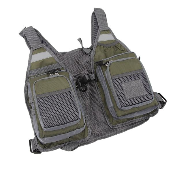 Fiskevest med remme, fluefiskevest, 8 lommer, Oxford-stof, reflekterende striber, mesh-for, justerbar fiskeudstyr til udendørs, OD grøn