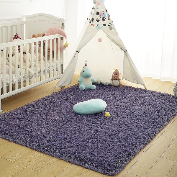 Knfe Soft Fluffy Area Tæpper til Soveværelse Børneværelse Plys Shaggy Nursery Tæppe Furry Throw Gulvtæpper til drenge Gi Purple Grey 1.3 * 2 Feet