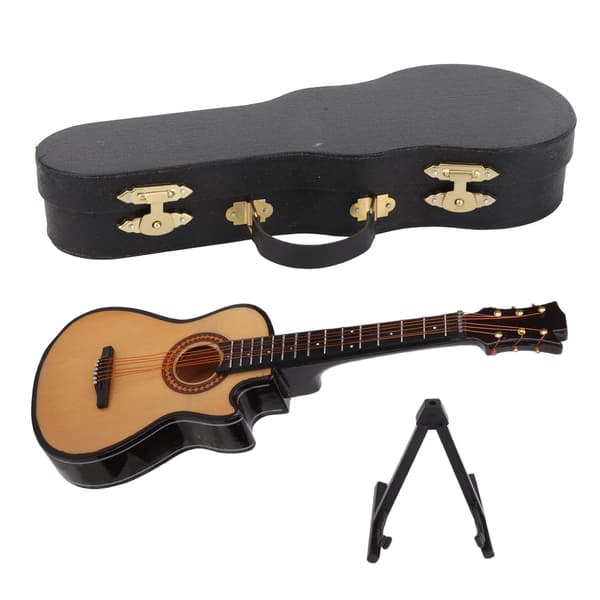 Miniatyr gitarrmodell Trä Minimusikinstrument Gitarrkopia med stativprydnadL