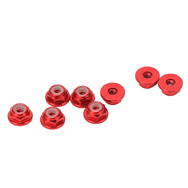 8 st 1/24 M2 anti lös mutter Aluminiumlegering flänsad nylonfoder Anti lösa M2 hex självlåsande muttrar för axial för SCX24 Röd