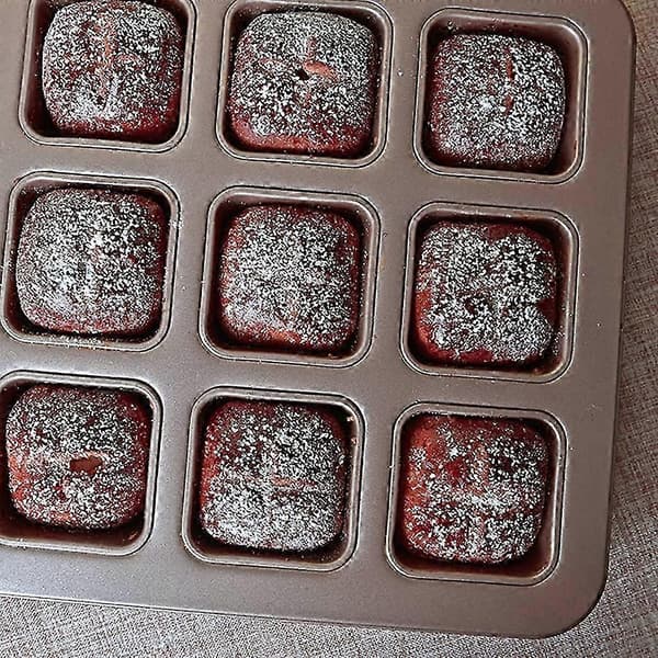 Firkantet kakeform 9 hulrom Nonstick karbonstål bakeform for ovnsbaking brun