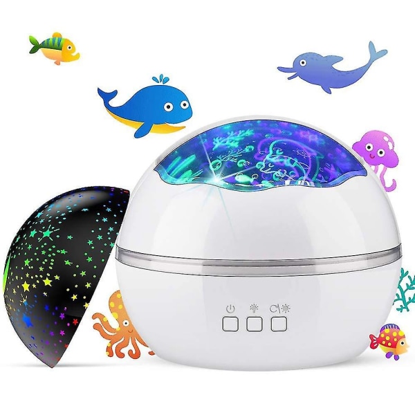 Tähtiprojektori yövalot lapsille, uutuus Moon Star/Sea Animal 2-in-1 Design yövalolamppu, monivärinen tähtivalo pyörivä projektori sänkyyn