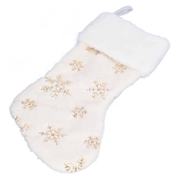 Polyester julstrumpa hängsmycke med broderi snöflinga mönster julgran dekoration prydnad guld