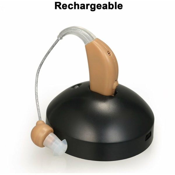 Høreapparat med rensebørste Silikon øreplugger Ladestativ USB-ladekabel EU-plugg JZ-1088F Høreapparat med knappbatteri