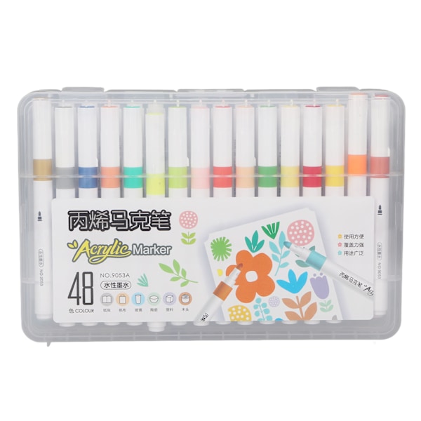 Akryl Paint Markers Vandbaseret Blæk Vandtæt Høj Dækning Paint Pens Paint Markers til DIY Maleri 48 Farver