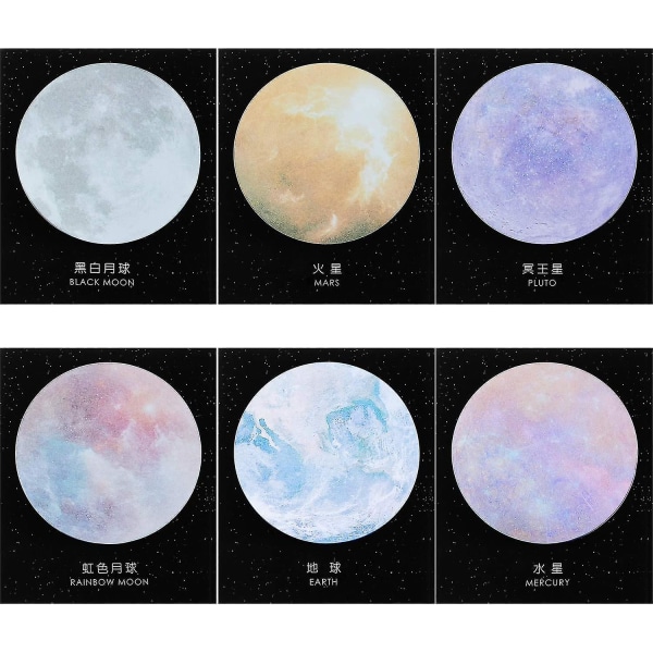 12 stykker Planet Sticky Notes Moon Earth Sticky Notes Selvklebende Planet Notes