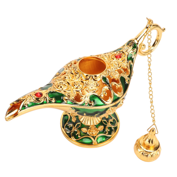 Magisk Genie Lampa Utsökt Färgäkta Iögonfallande Legering Präglat Mönster Genie Lampa för Sovrum Kontor Guld+Grön 22 cm
