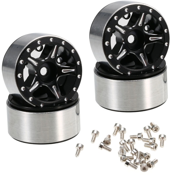 4 stk aluminiumslegering beadlock hjulfelger for 1/24 aksial SCX24 90081 AXI00001 AXI00002 RC biltilbehør, modell: femstjerners hjul