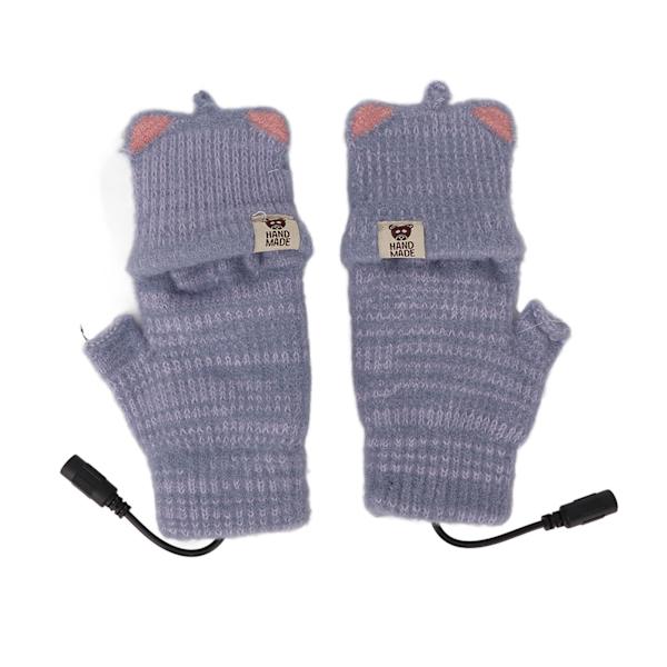 USB Uppvärmda Handskar Vante Herr Dam Vinterstickad Fingerless Hand Warmer Värmehandskar för kontorsarbete Blå