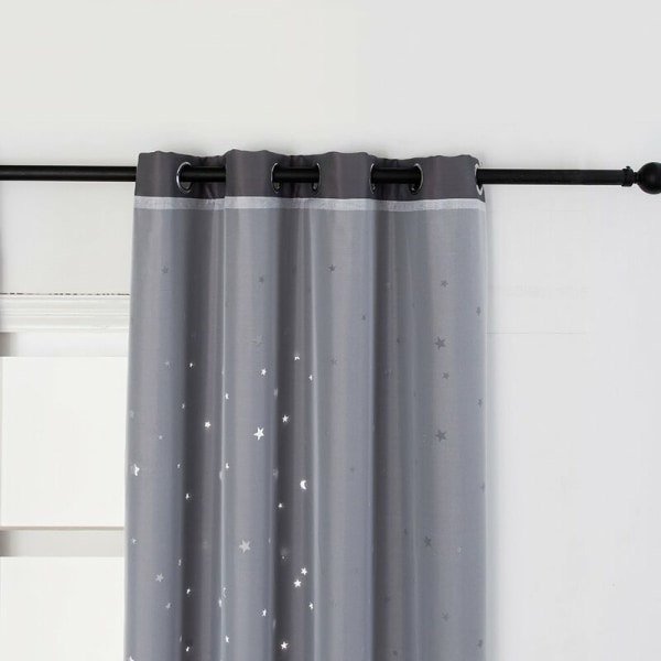 Mörkläggningsgardiner, ihålig stjärnmörkeringstyg, perforerad 100 * 250cm, grå