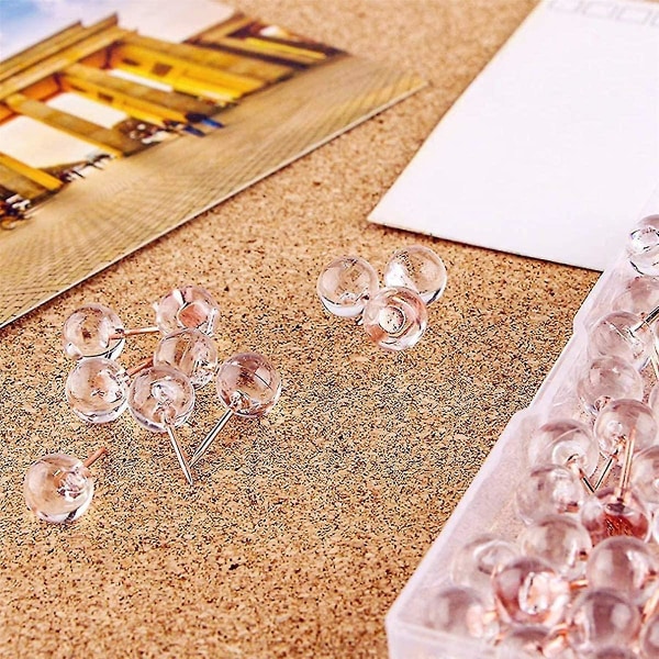 100 stk Push Pins Transparent Plastic Head Rose Gold Thumbtacks Rund Nål