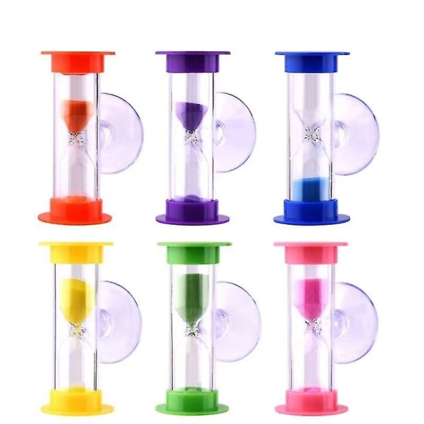 6 stk Kids Sand Clock Sugekopp Sand Timer Timeglass Barn Tidspåminnelse 3 minutter for tannbørsting bading (tilfeldig farge)