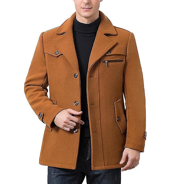 Herre Kamel Ull Trenchcoat - Tykk Vinter Peacoat