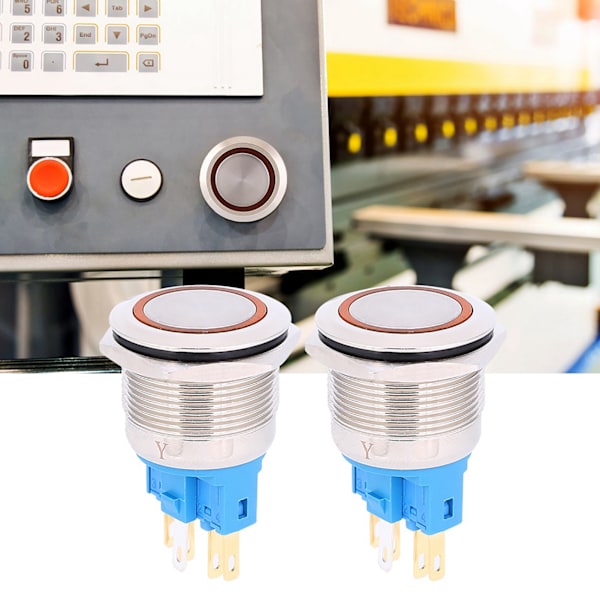2 stk 22 mm DC3-6V ring 6-bens reset-tryknapsswitch med IP65 beskyttelsesklasse Orange