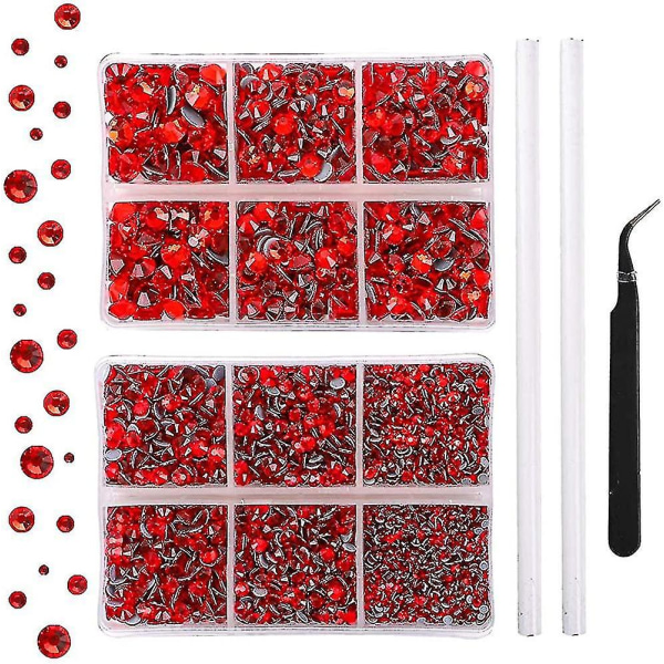 5040 stk røde rhinestones 6 blandede størrelser krystall flatback rhinestones for håndverk