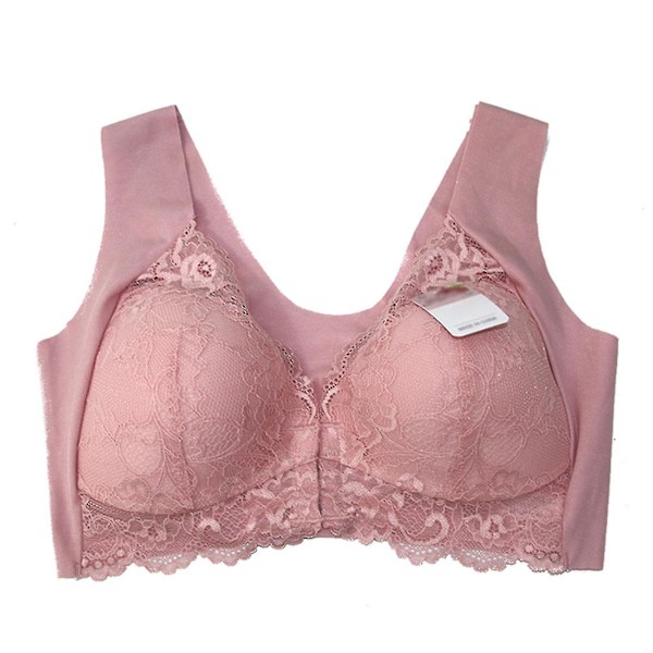 Lace Front Closure Push Up Bra for Big Cup Sizes - Pink