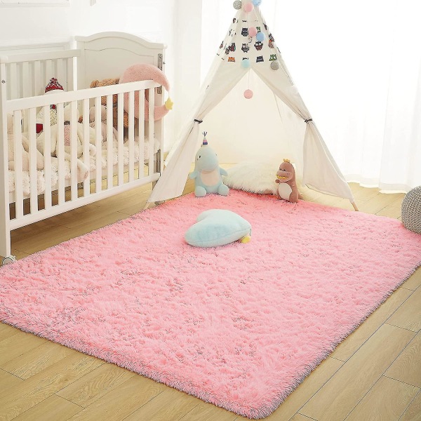 Knfe Soft Fluffy Area Tæpper til Soveværelse Børneværelse Plys Shaggy Nursery Tæppe Furry Throw Gulvtæpper til drenge Gi Pink 3.3 * 4 Feet
