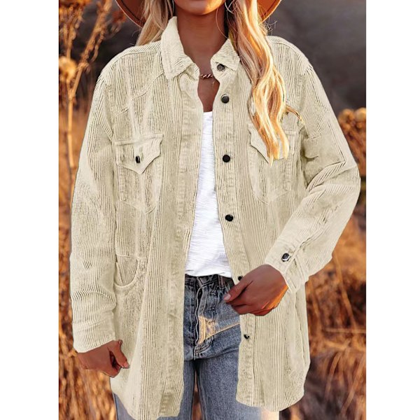 Kvinna Pure Color Fickor Kappa Turn Down Krage Enkelknäppt Lös Fritid Långärmad Kappa Beige M
