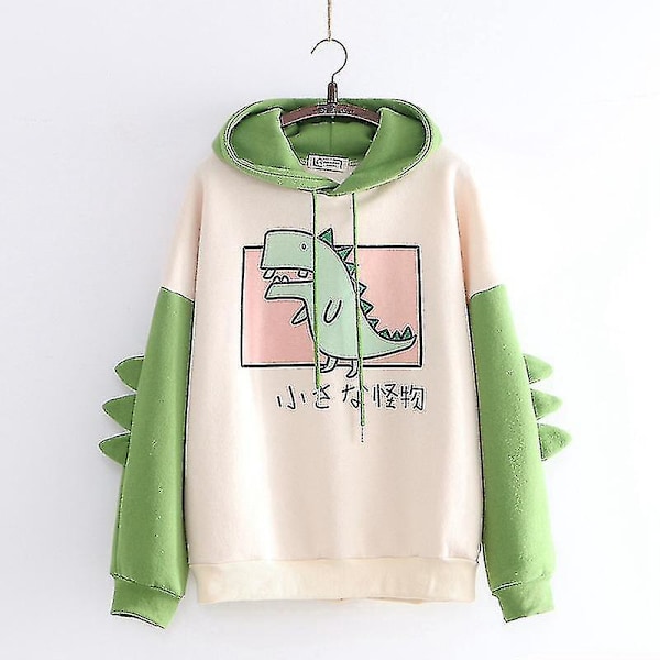 Sød Dinosaur Print Kvinders Langærmet Hoodie, Grøn