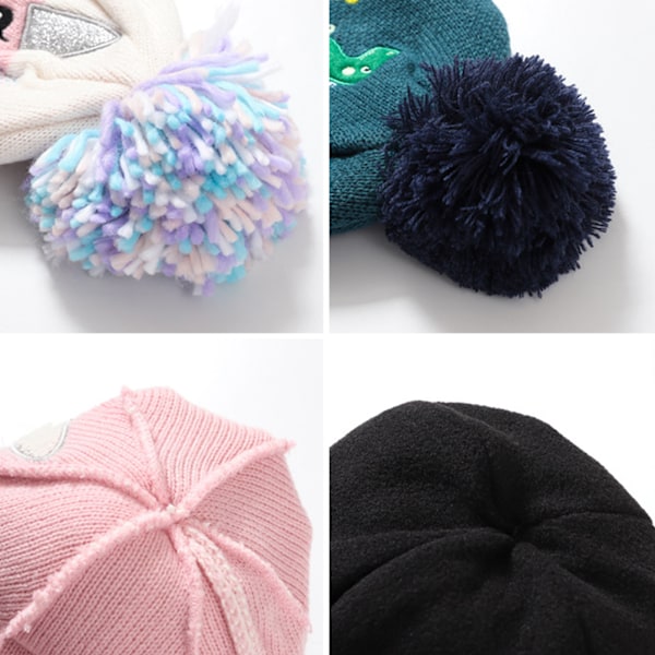 Barn Vinterstickad mössa Handskar Set Tecknad Dinosaur Stickad Varm mössa med Pompom Presenter för pojkar Flickor