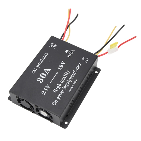 Bilstrømskonverter 30A 24V til 12V DC Sort 300A Udgangsadapter til Køleskab DVD VCD CD