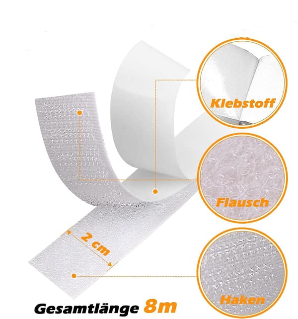 Velcro tape with self-adhesive tape White 3 cm / 8 m White White 3 cm / 8 m