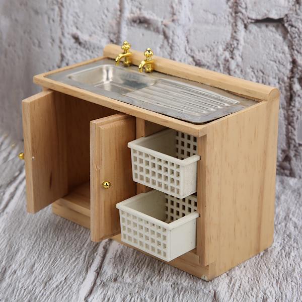 Dockhus 1:12 Miniatyr möbelmodell Köksdiskbord med korgar