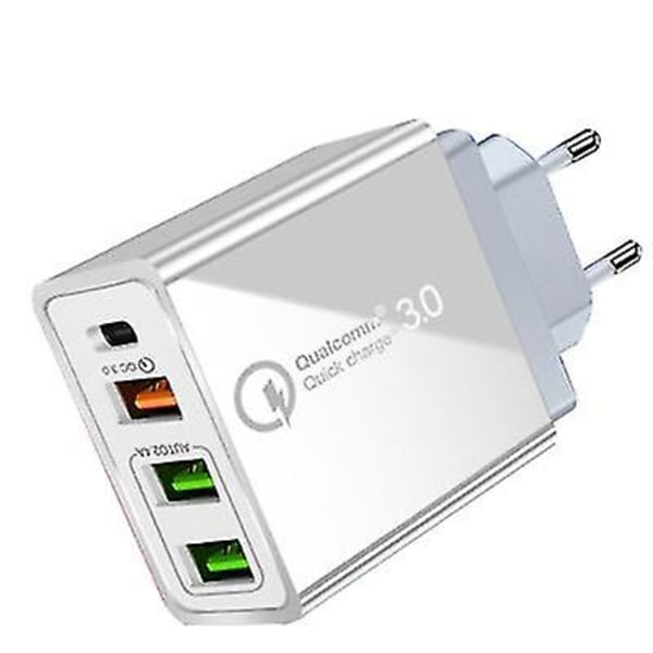 4 USB-reiselader Qc3.0 Hurtigladelader Usa /eu Pluggadapter Adapter White USA Plug