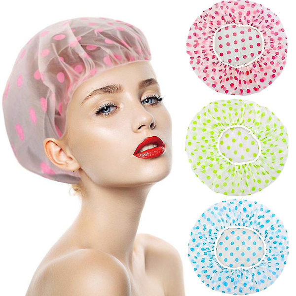 3 kpl vedenpitäviä Eva-muovikorkkeja, elastisia uudelleenkäytettäviä cap, kauneussalonkikylpylän suihkumyssyjä Pitsi elastinen nauha printed hattu ympäristöystävällinen