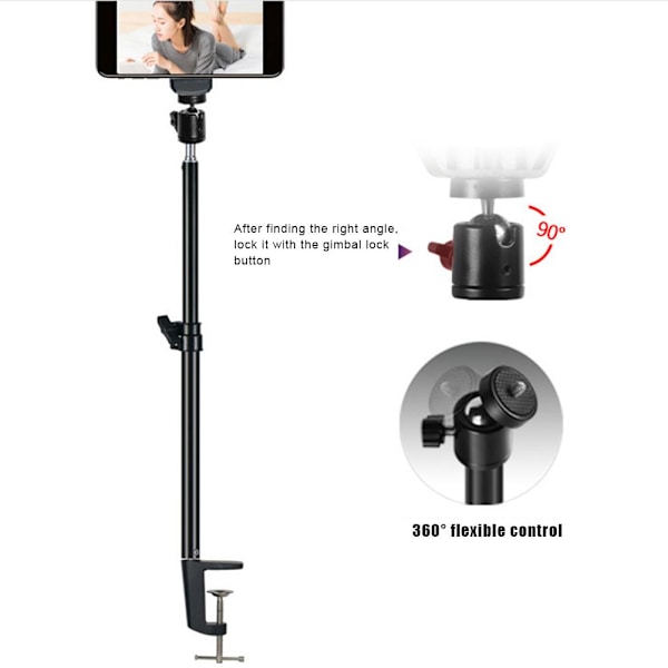 Skrivbordskamerafäste Justerbart Bordsstativ med C-klämma och 360 Graders Roterbart Kulhuvud för DSLR-kamera Ringljus Videolampa