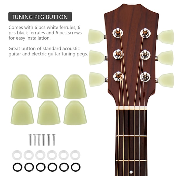 6 stk/sett Stemmepinne Akryl Knapper for Gitar (Grønn)
