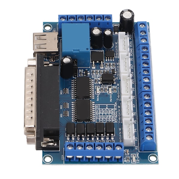 Grænseflade kort til 5-akset trinmotor driver med optocoupler isoleringskort USB DB25-kabel Blå