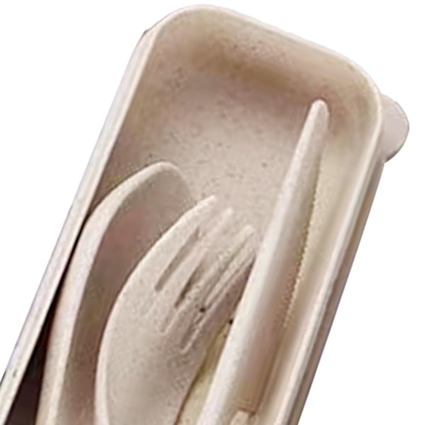 Vehnänolki-astiasto Moderni Kannettava Haarukka Lusikka Veitsi Astiasto Laatikolla Toimistoon Kouluun Piknikille Beige
