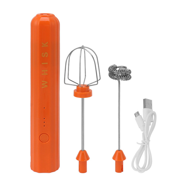 USB Håndholdt Elektrisk Visp i Rustfritt Stål Mini Visp Trådløs Vispeskummer Oransje