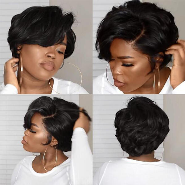 Pixie Cut Peruk Människohår Peruk Kort lockigt Människohår Peruk För Kvinnor Rak Bob Peruk