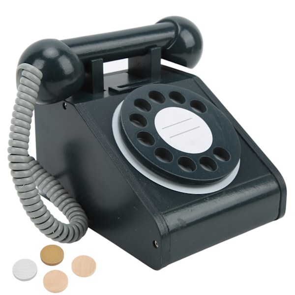 Simuleringstelefon för barn Rosa gammaldags vridbar urtavla telefon retrodesign träsimulering retro urtavla Svart