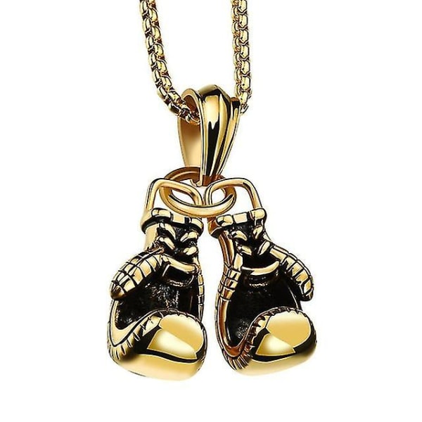 Titan Stållegering Miniboxningshandske Halsband Guldfärg Par hängande kedja för män Pojkar Charm Mode Sport Fitness Smycken (Guld) Gold 60cm