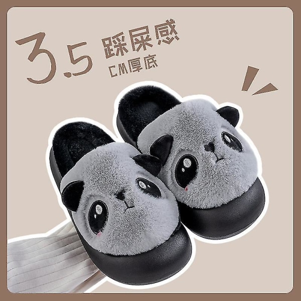 Vinter tykke Panda bomullstøfler for kvinner grey 44-45